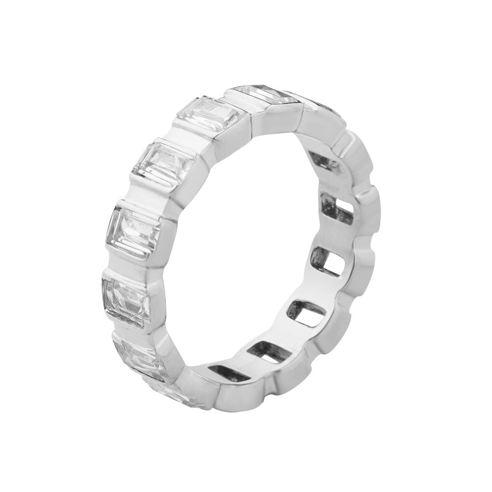 Stainless Steel Full Square Cubic Zirconia Ring