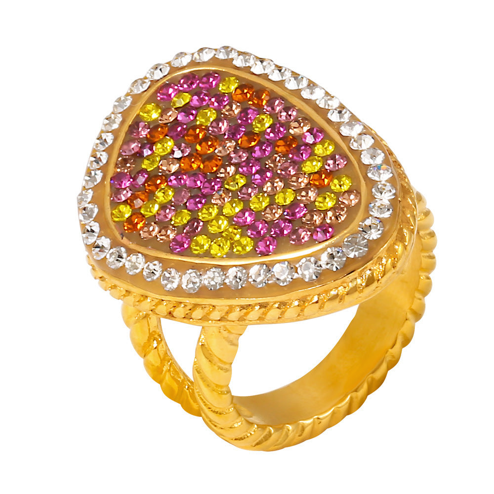 Stainless Steel Rhinestone Twist Edge Ring