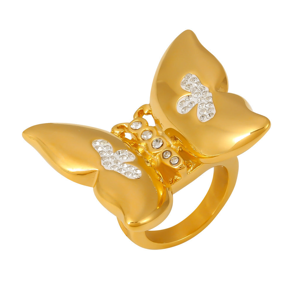 Stainless Steel Czech Diamond Butterfly Ring