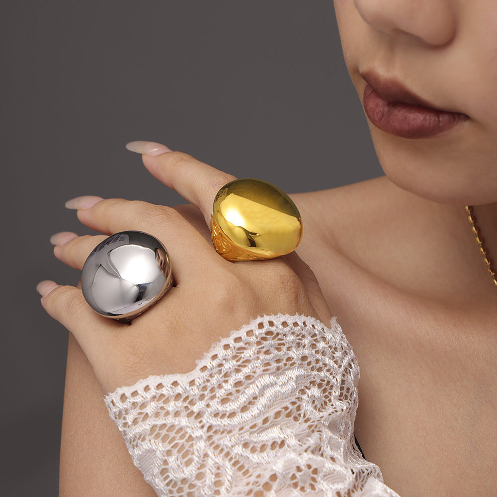 Polished Stainless Steel Spherical Signet Ring
