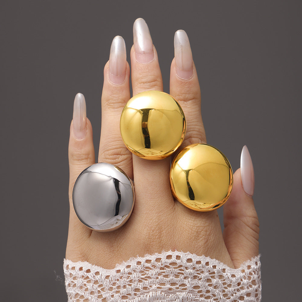 Polished Stainless Steel Spherical Signet Ring