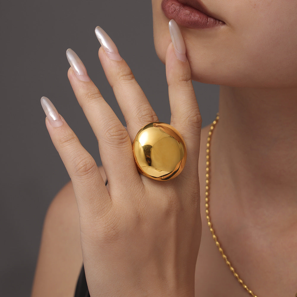 Polished Stainless Steel Spherical Signet Ring