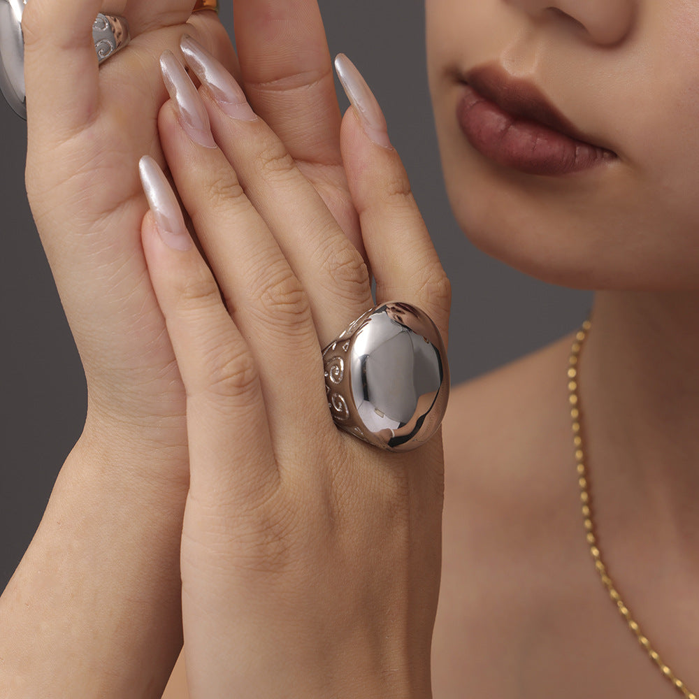 Polished Stainless Steel Spherical Signet Ring