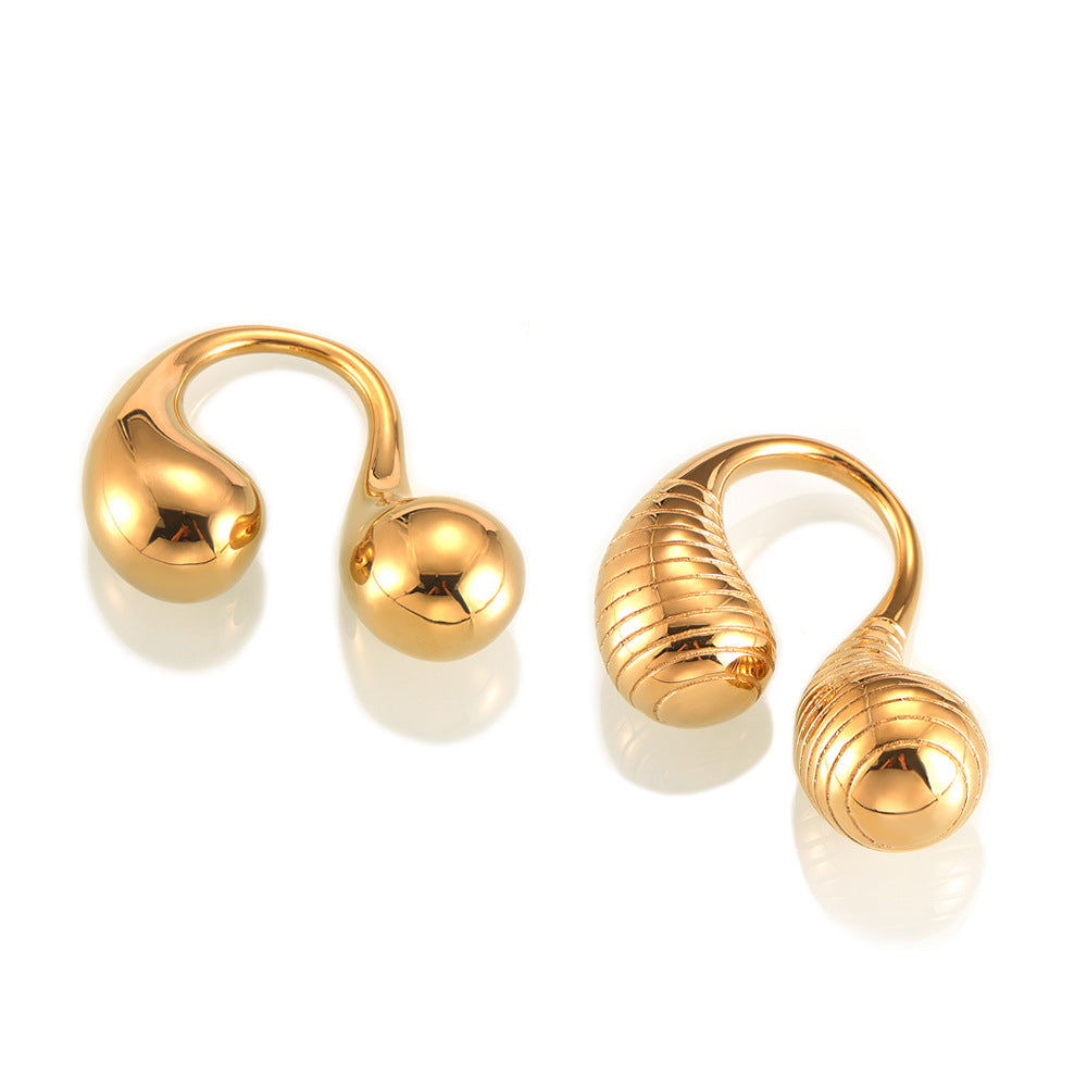 Stainless Steel Double Water Drop Shape Cuff Ring
