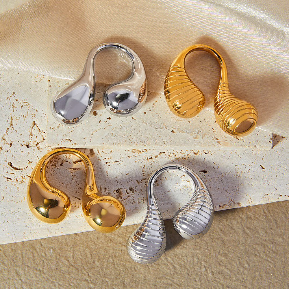 Stainless Steel Double Water Drop Shape Cuff Ring