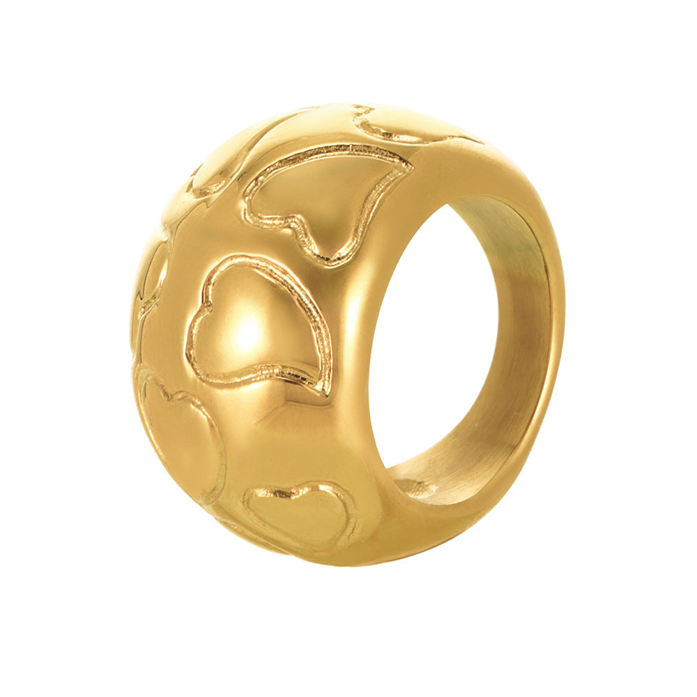 18K Gold PVD Stainless Steel Heart Pattern Ring