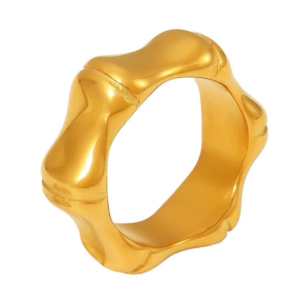 18K Gold PVD Stainless Steel Bamboo Shape Ring