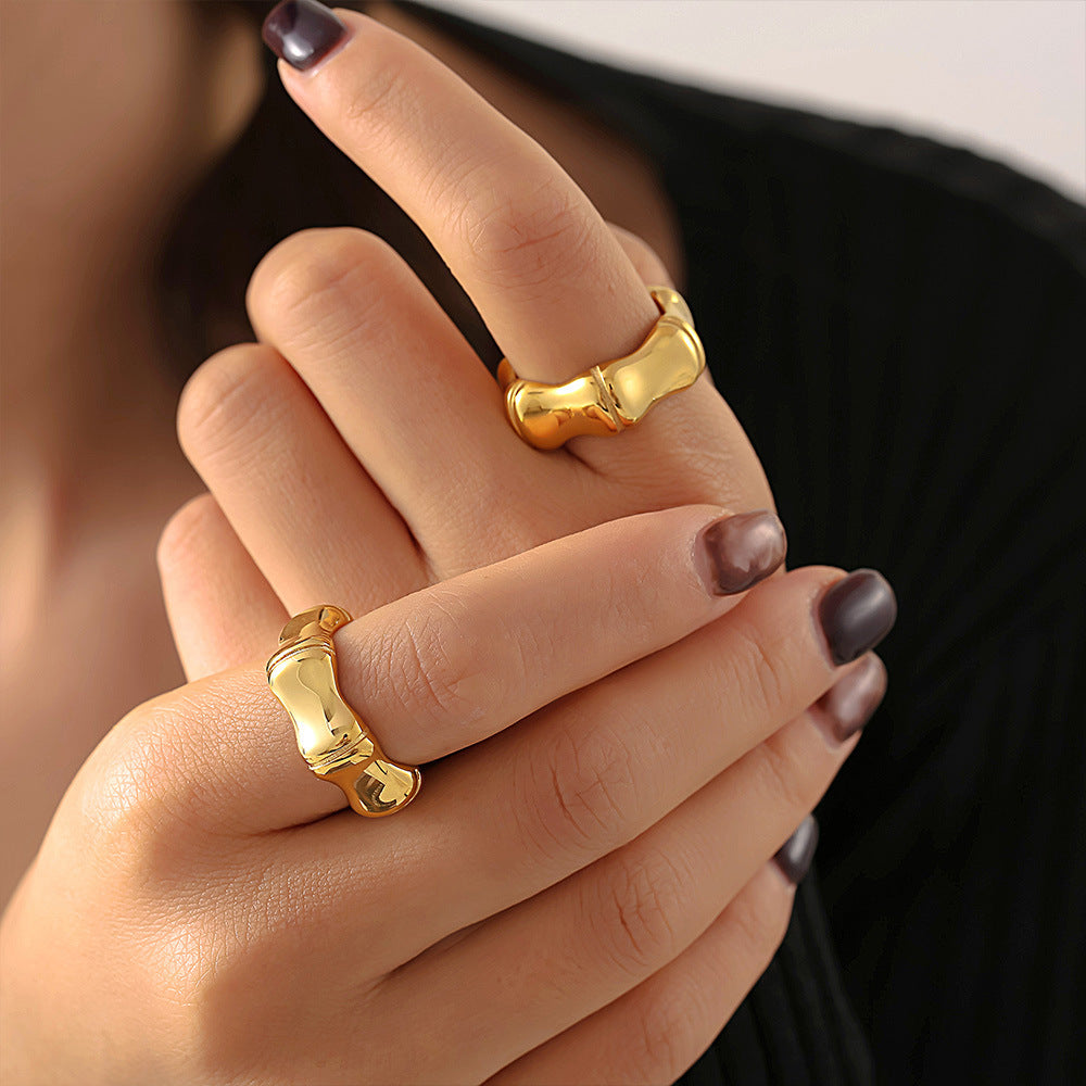 18K Gold PVD Stainless Steel Bamboo Shape Ring