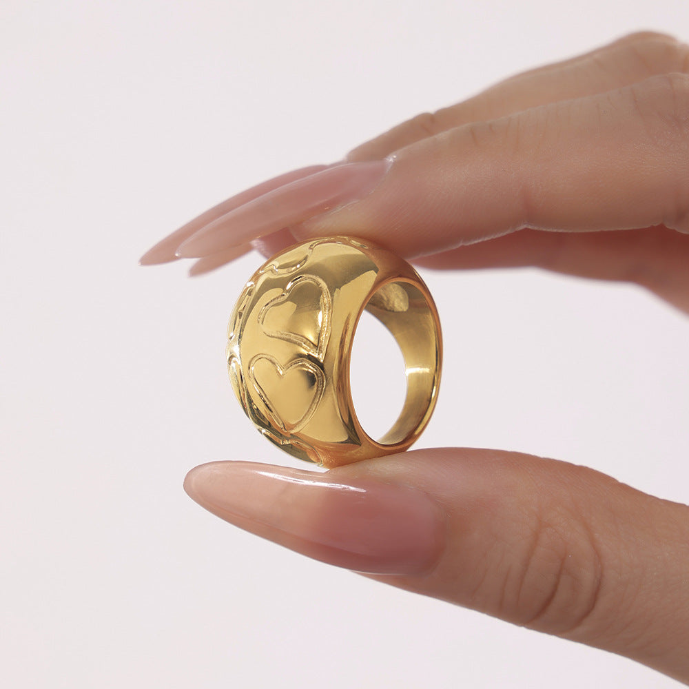 18K Gold PVD Stainless Steel Heart Pattern Ring