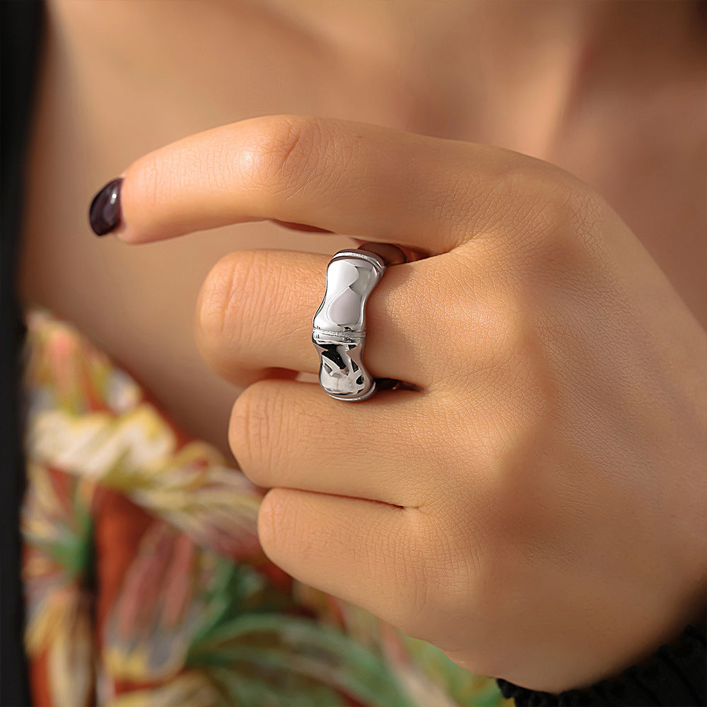 18K Gold PVD Stainless Steel Bamboo Shape Ring