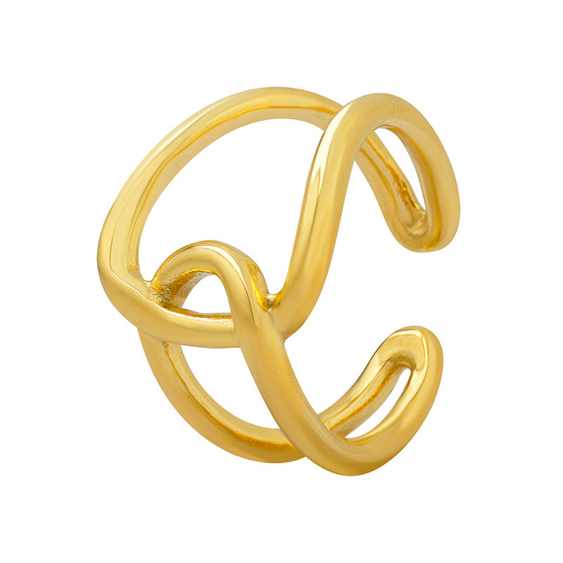 Stainless Steel Double Ring Interlaced Cuff Ring