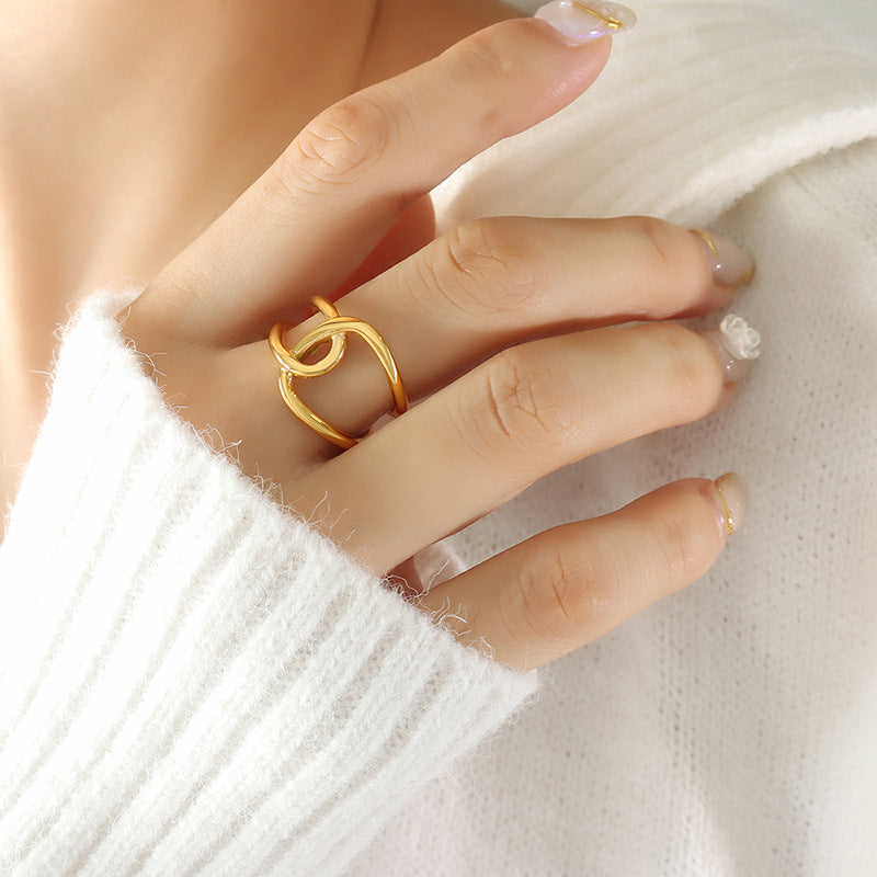 Stainless Steel Double Ring Interlaced Cuff Ring