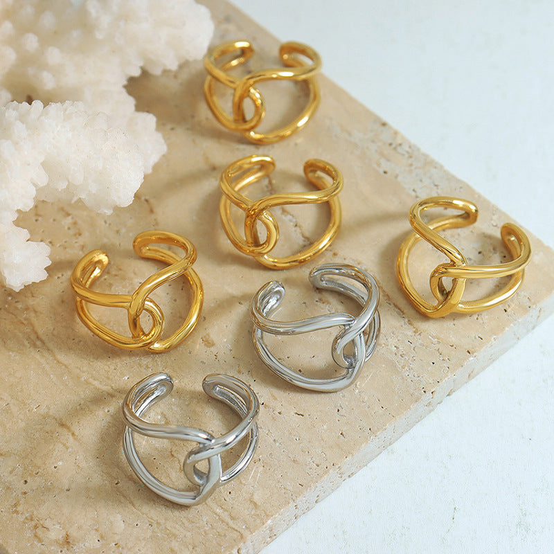 Stainless Steel Double Ring Interlaced Cuff Ring