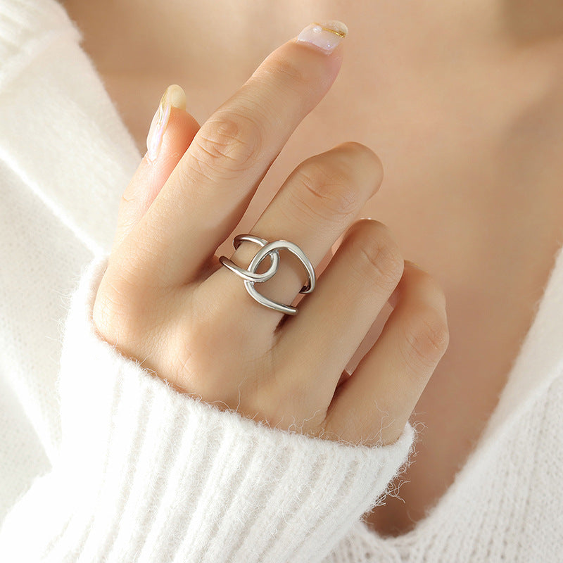 Stainless Steel Double Ring Interlaced Cuff Ring