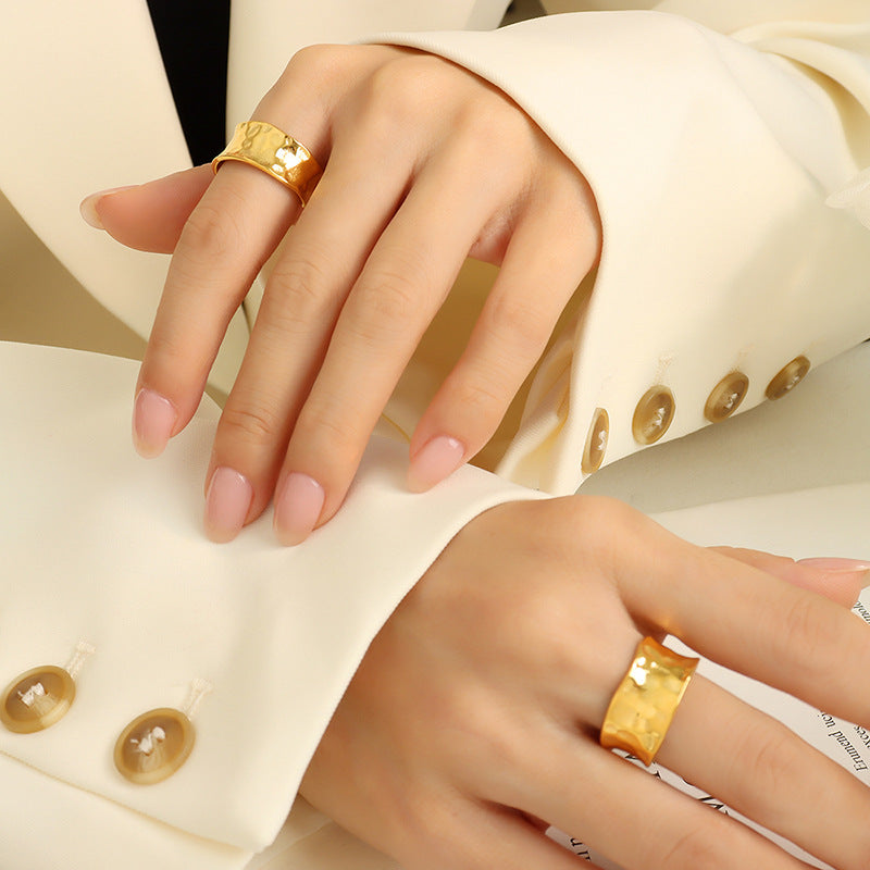 18K Gold PVD Stainless Steel Embossed Texture Ring
