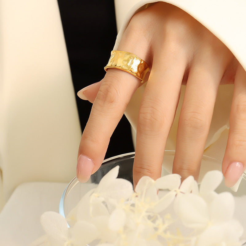 18K Gold PVD Stainless Steel Embossed Texture Ring