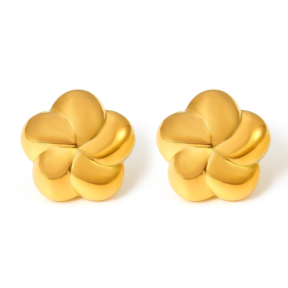 Stainless Steel 3D Rotating Hollow Flower Stud Earrings