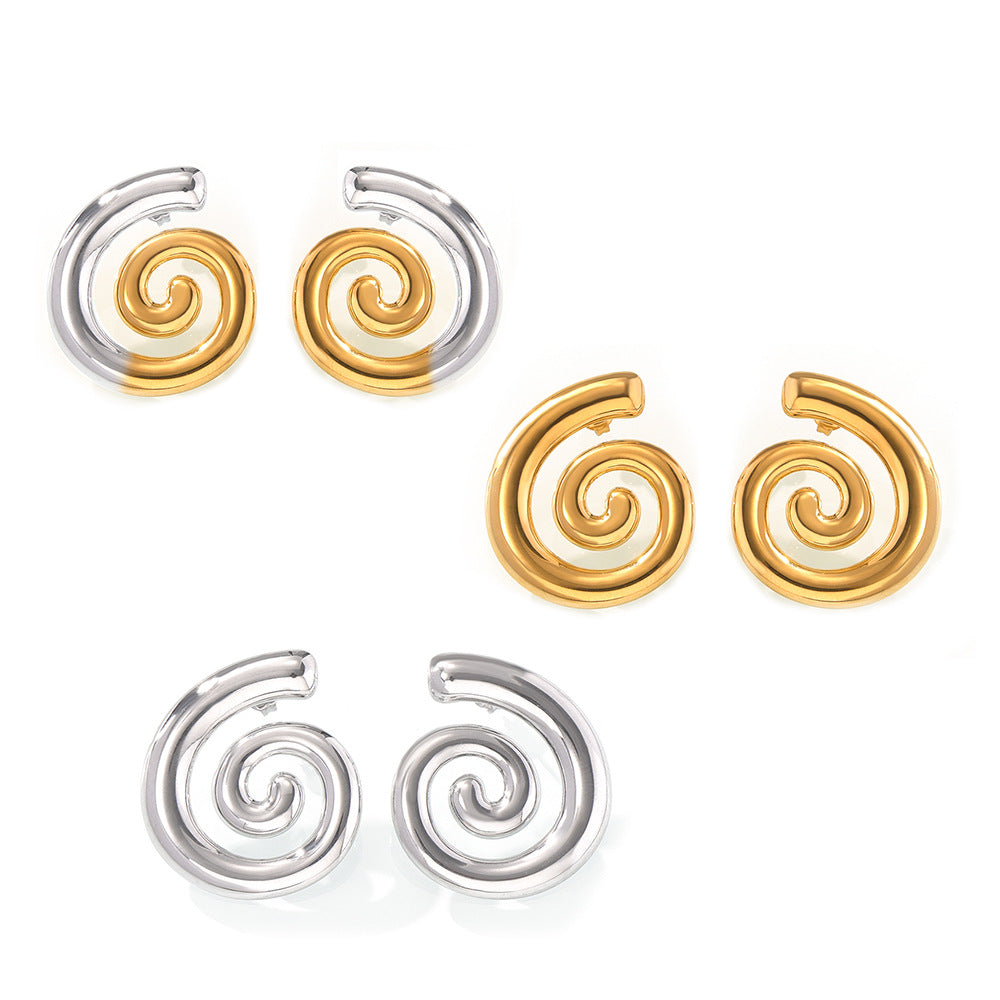 Stainless Steel 18K Gold PVD Creative Spiral Stud Earrings