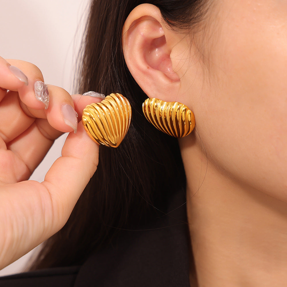 Stainless Steel Heart Shell Stud Earrings