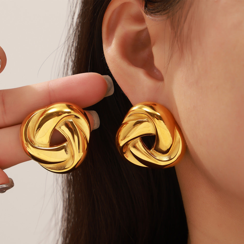 Stainless Steel Twisted Triangle Stud Earrings