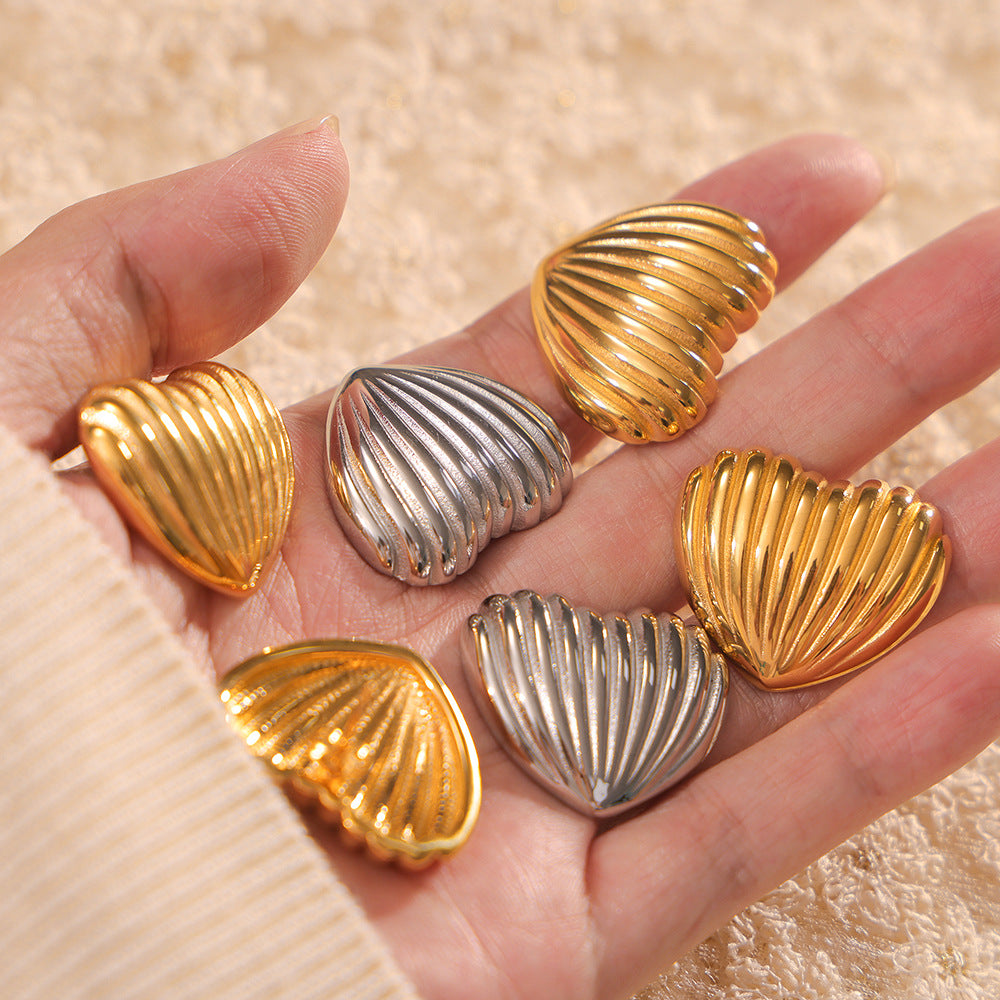 Stainless Steel Heart Shell Stud Earrings