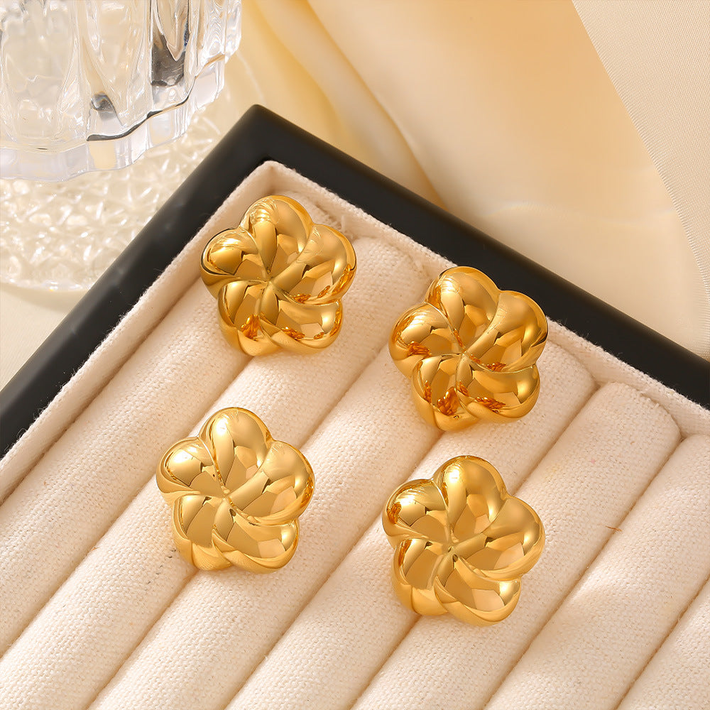 Stainless Steel 3D Rotating Hollow Flower Stud Earrings