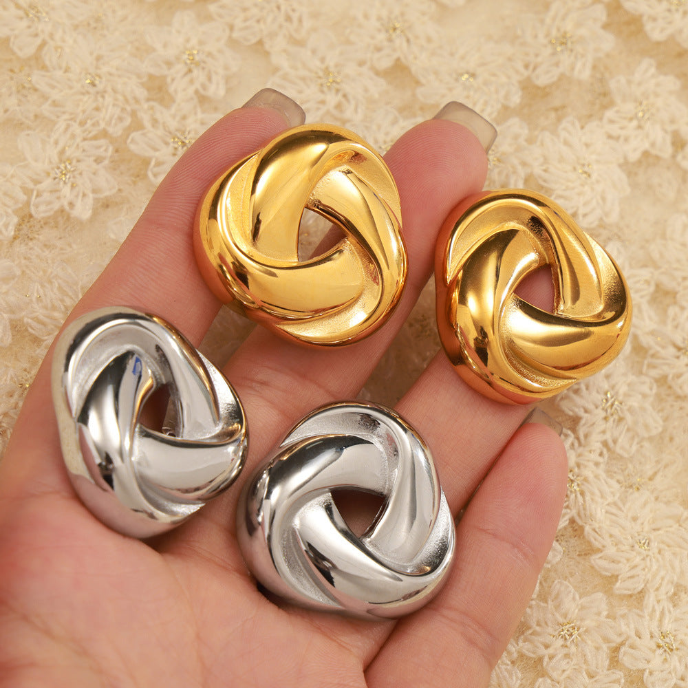 Stainless Steel Twisted Triangle Stud Earrings