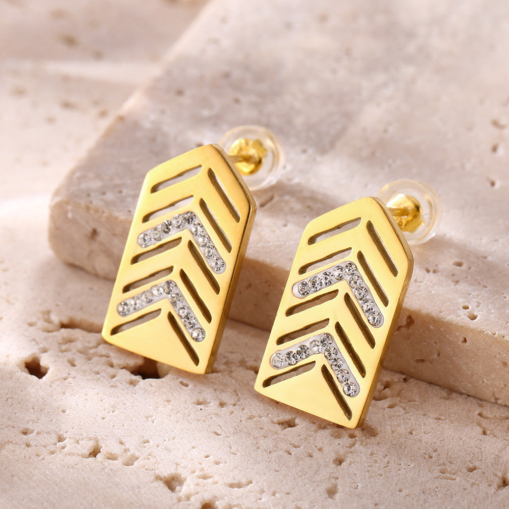 Stainless Steel Diamond Hollow Inlay Czech Diamond Stud Earrings