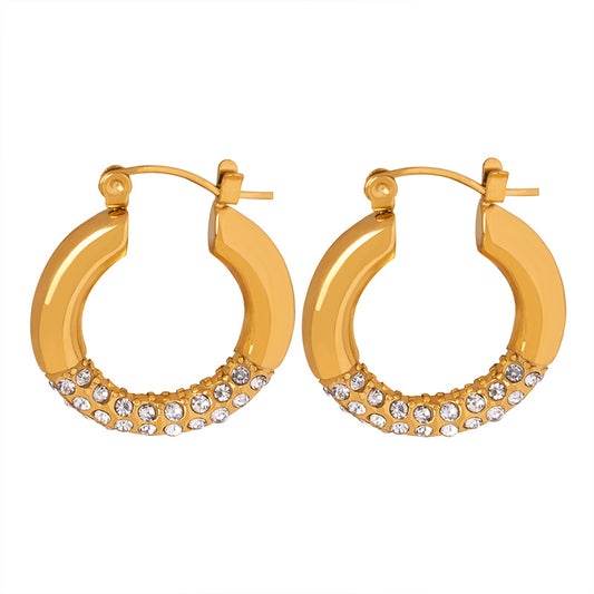 Stainless Steel Rhinestone Hoop Earrings