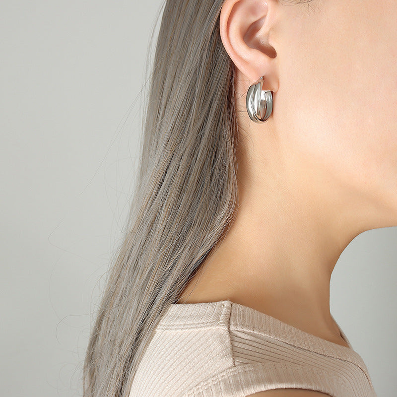 Women's Stainless Steel Double U Shape Hoop Earrings