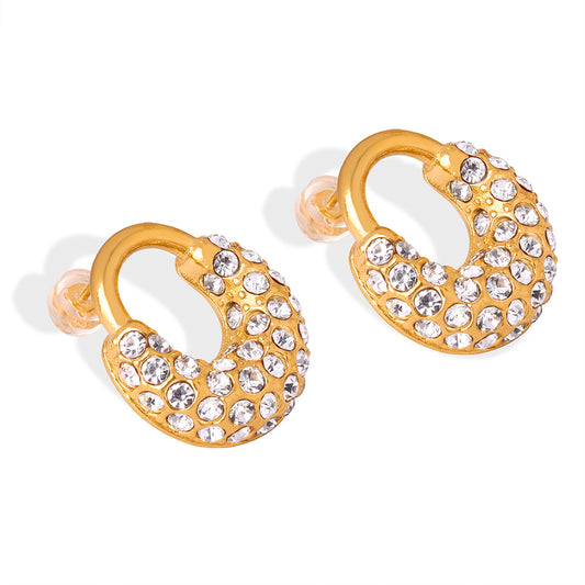 Stainless Steel U-Shaped Inlay Rhinestone Hoop Earrings