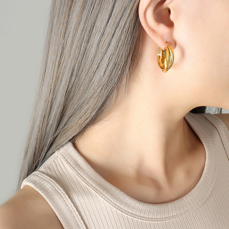 Women's Stainless Steel Double U Shape Hoop Earrings
