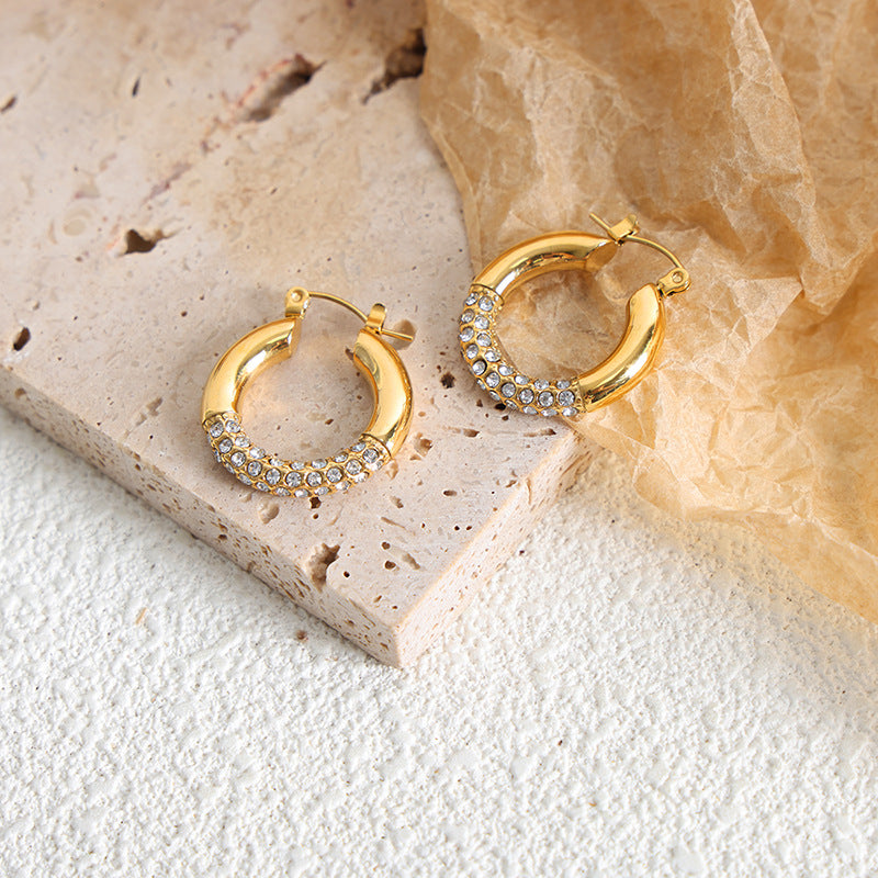 Stainless Steel Rhinestone Hoop Earrings