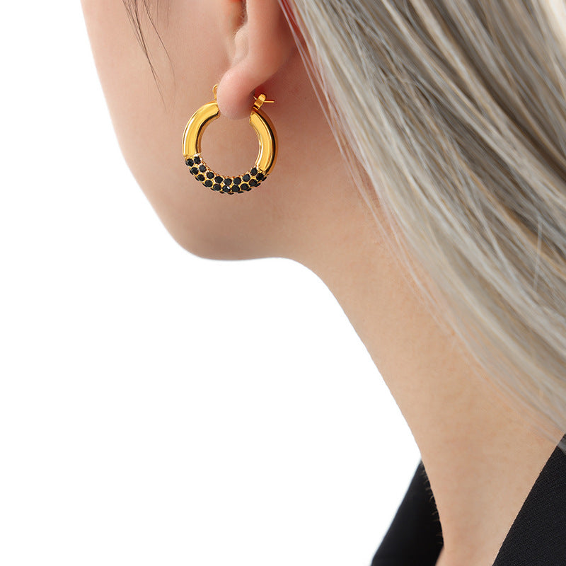 Stainless Steel Rhinestone Hoop Earrings