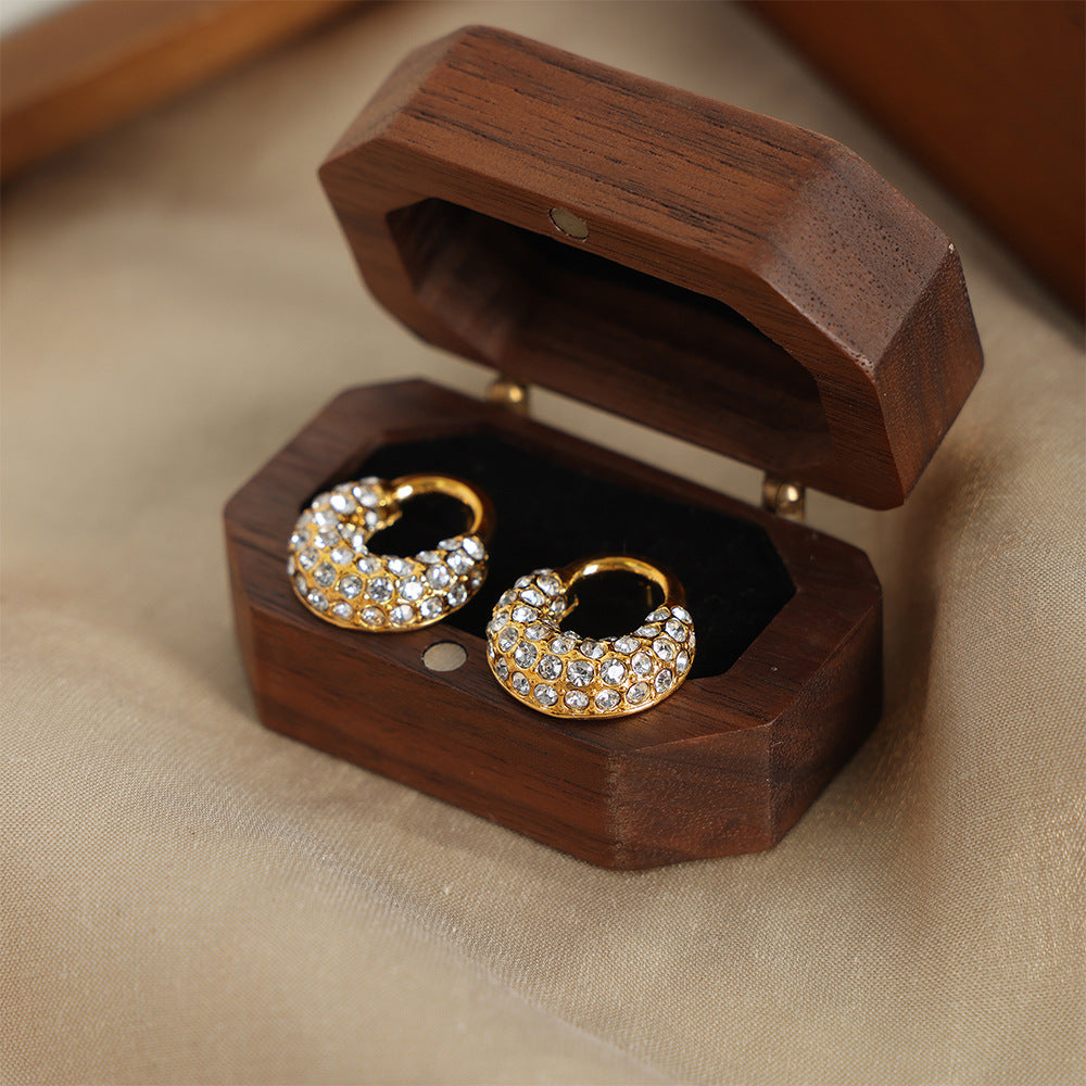 Stainless Steel U-Shaped Inlay Rhinestone Hoop Earrings