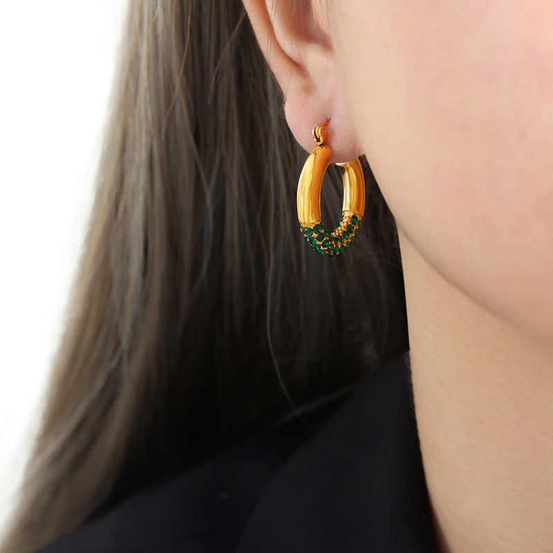 Stainless Steel Rhinestone Hoop Earrings