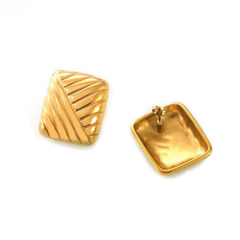 Square Braided Texture Stainless Steel Stud Earrings