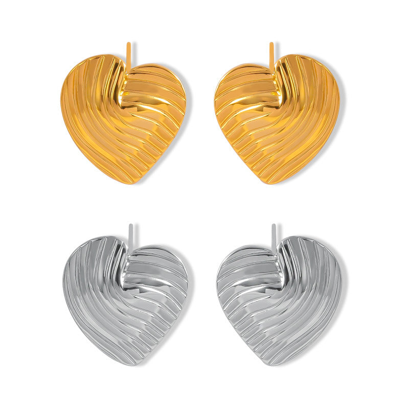18K Gold PVD Heart Line Texture Stainless Steel Earrings