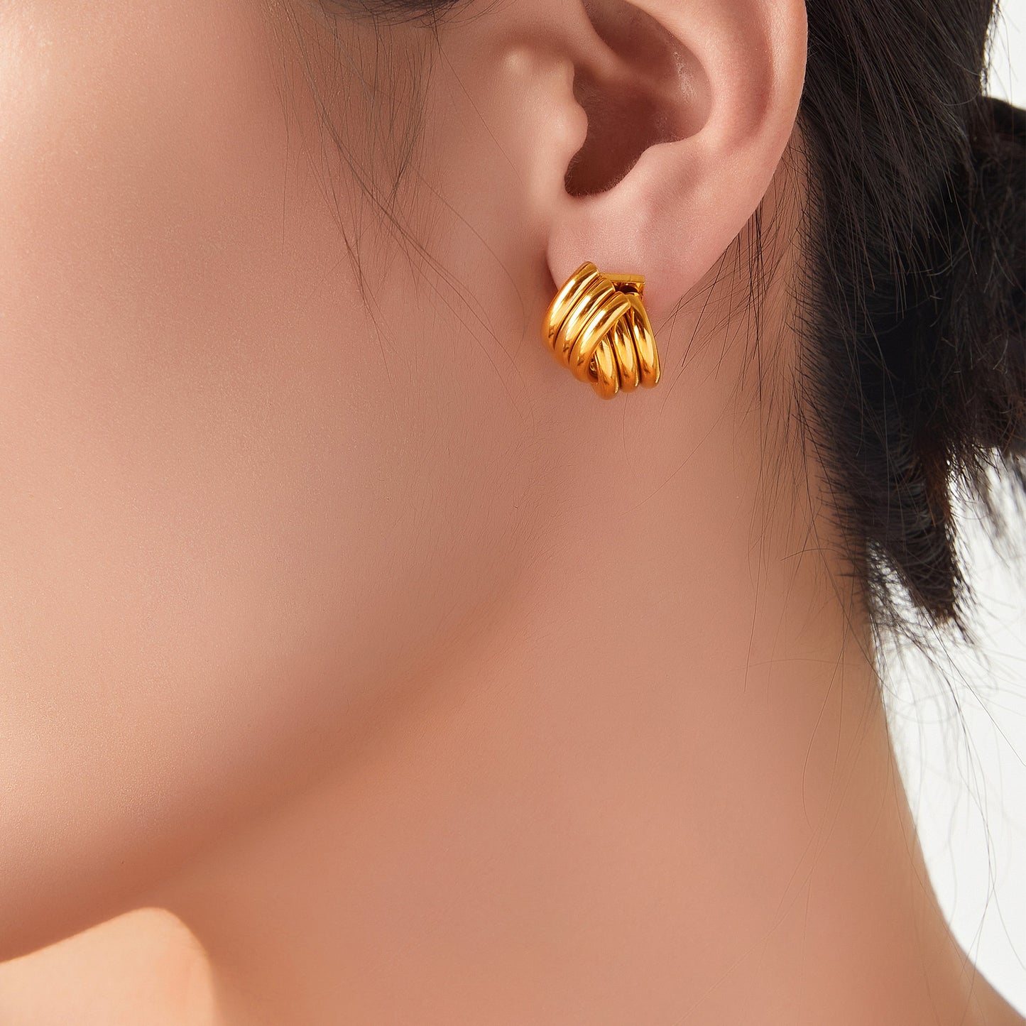 Half Ring Stitching Stainless Steel Stud Earrings