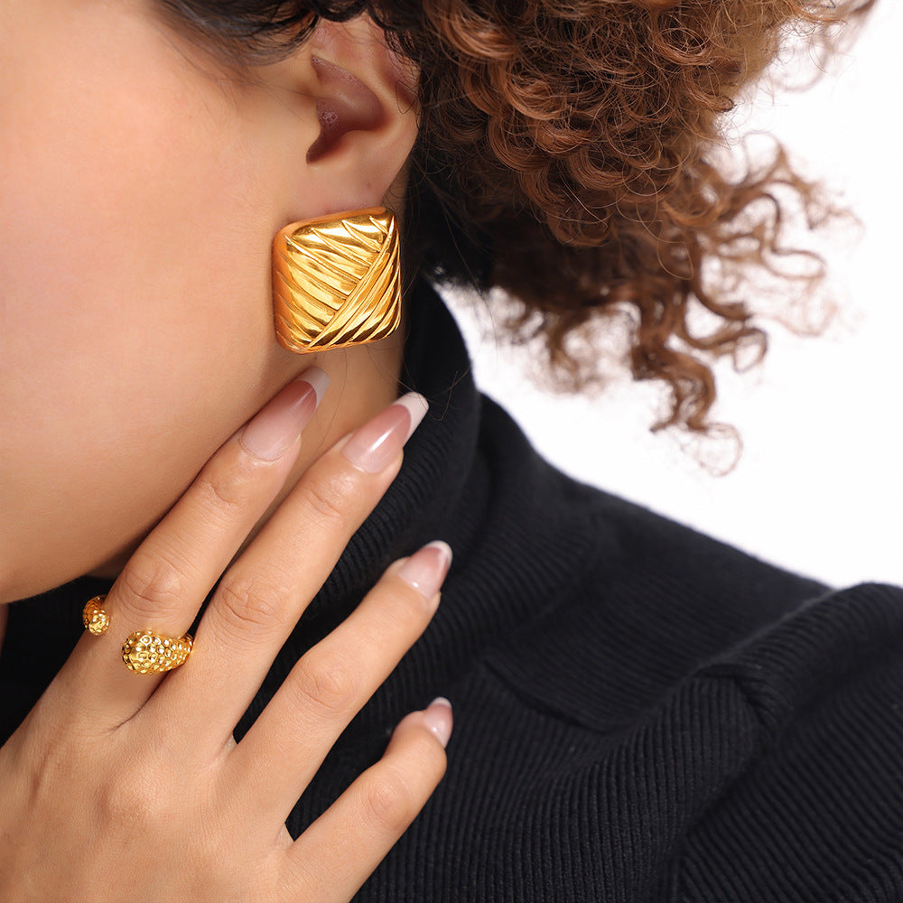 Square Braided Texture Stainless Steel Stud Earrings