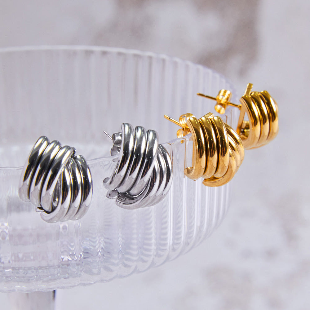 Half Ring Stitching Stainless Steel Stud Earrings