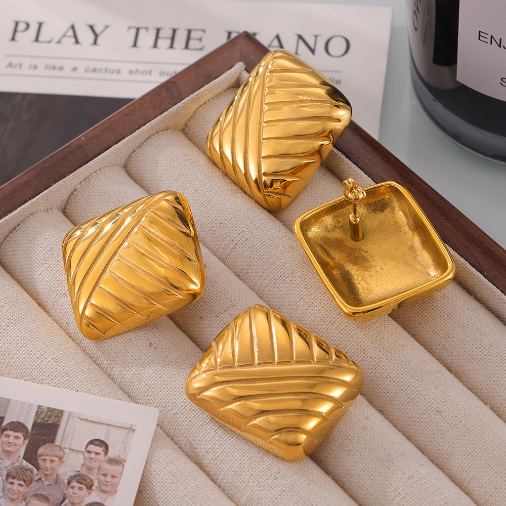 Square Braided Texture Stainless Steel Stud Earrings