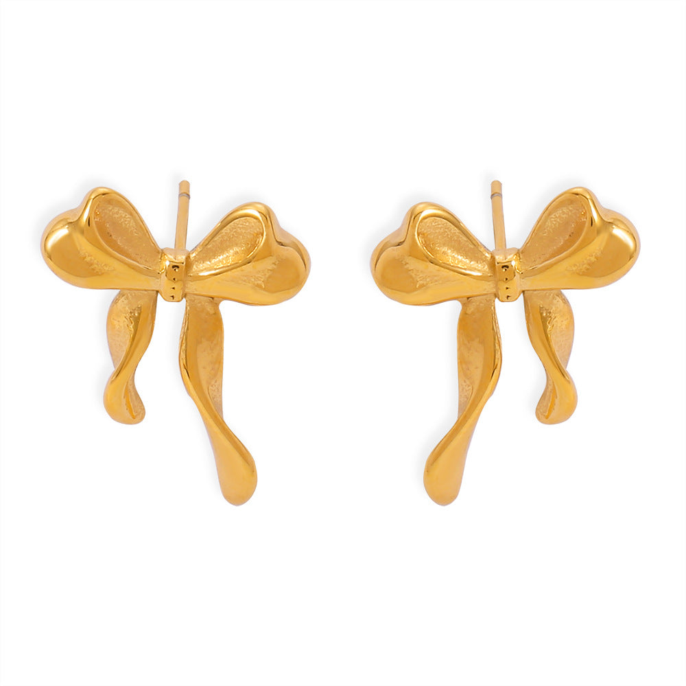Stainless Steel 18K Gold PVD Bow Stud Earrings