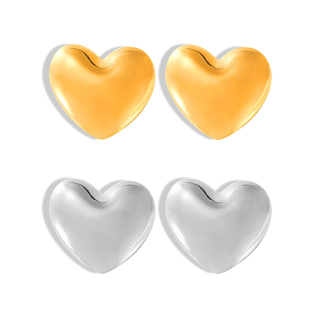 Stainless Steel Brushed Heart Stud Earrings