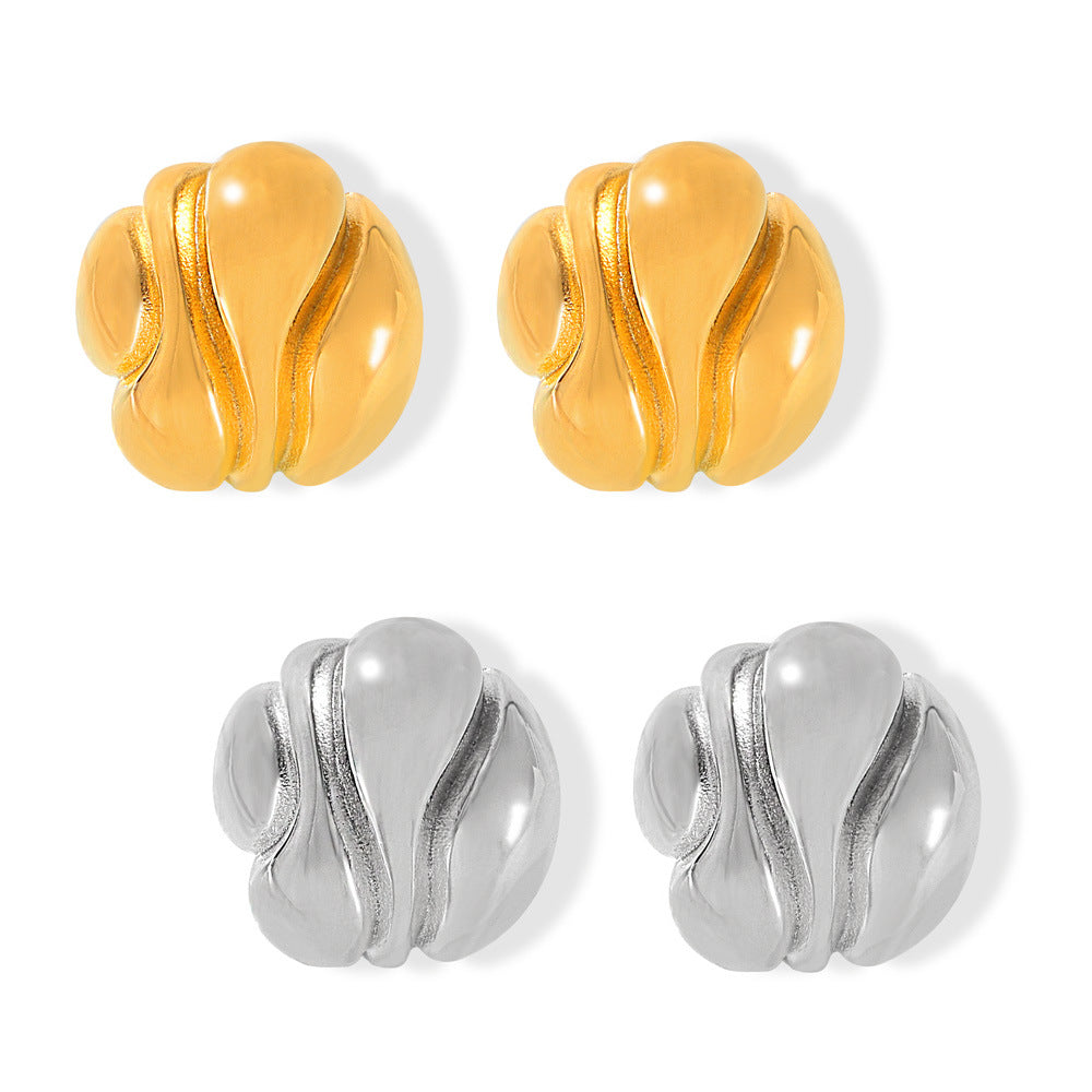 Stainless Steel Simple Lines Texture Stud Earrings