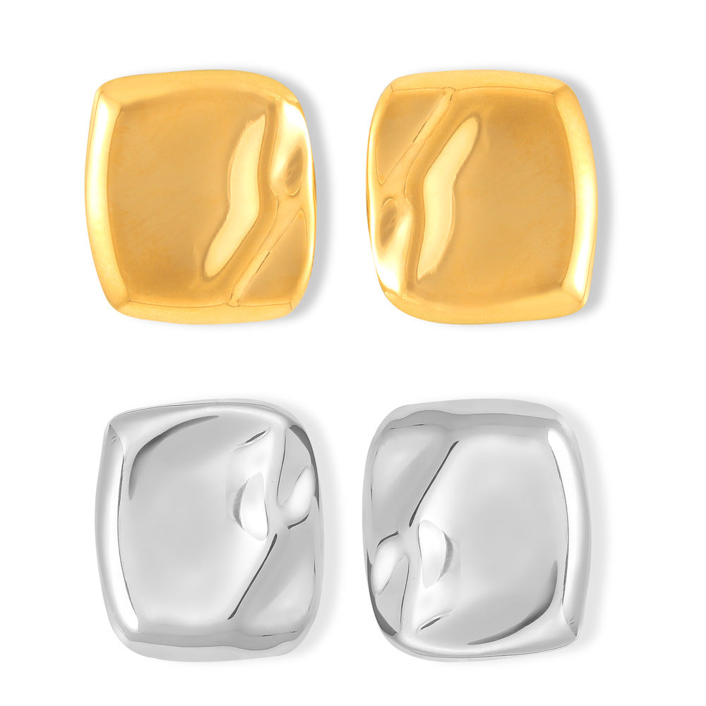 Irregular Texture Square Stainless Steel Stud Earrings