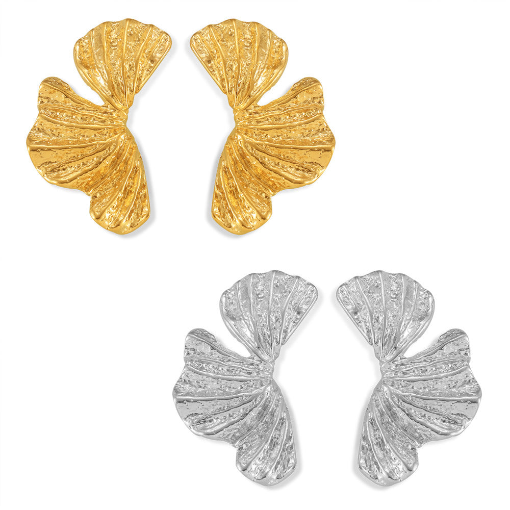 Layered Textured Petals Stainless Steel Stud Earrings