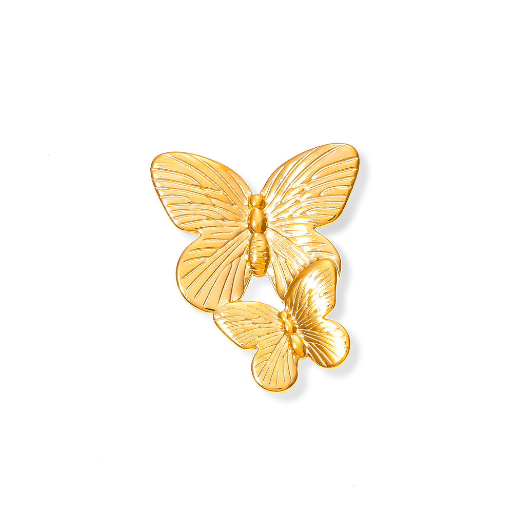 Stainless Steel Double Butterfly Stitching Stud Earrings