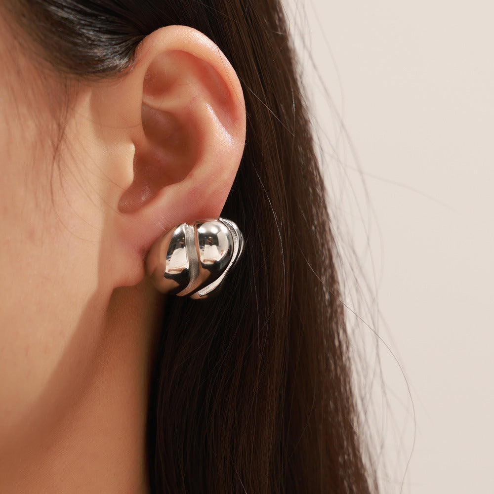Stainless Steel Simple Lines Texture Stud Earrings