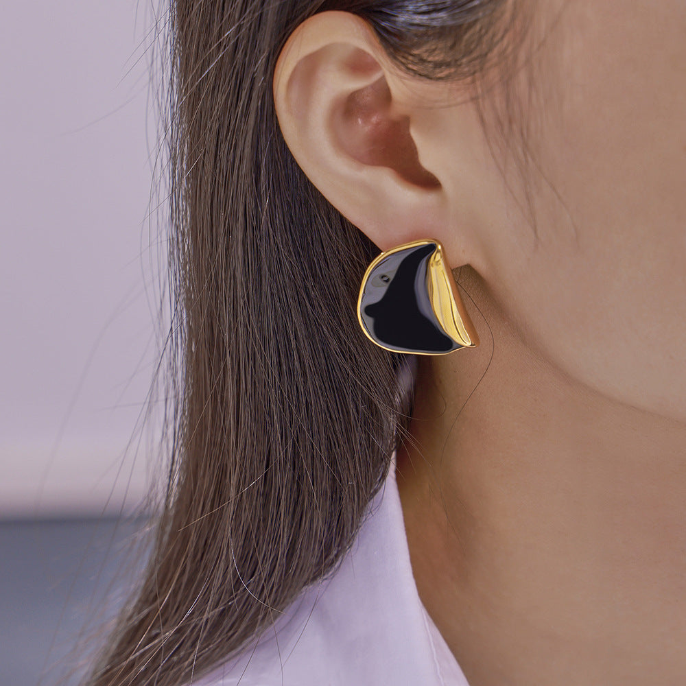 Stainless Steel Half Round Glaze Stud Earrings